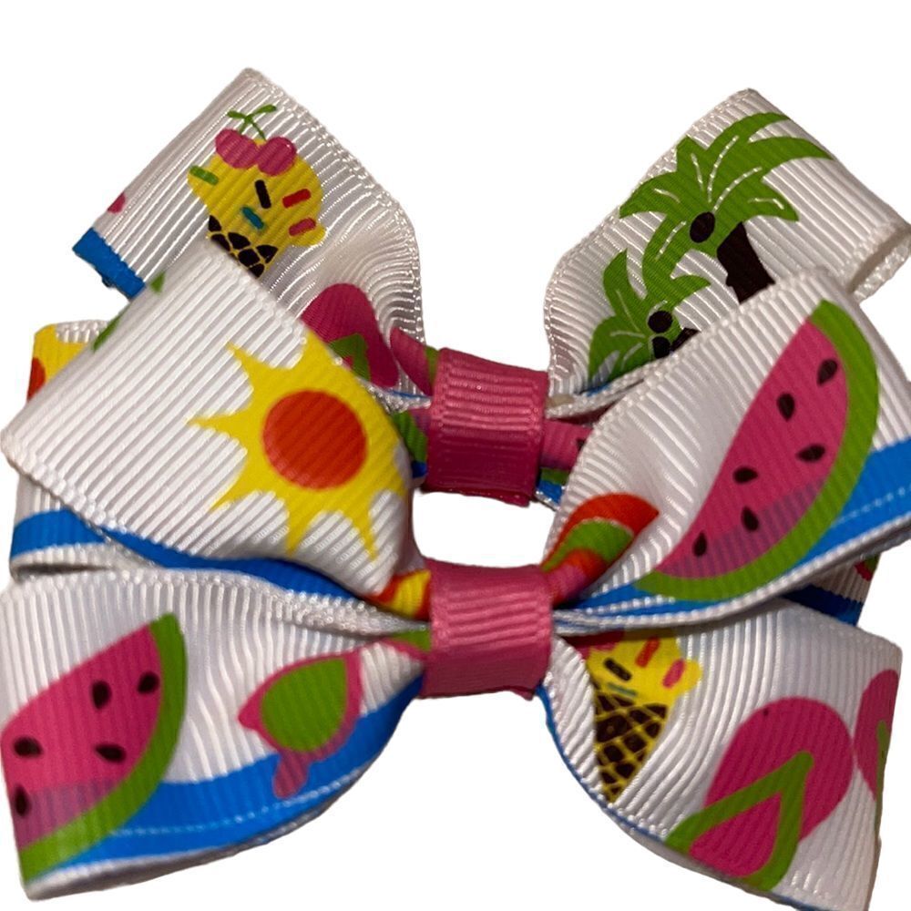 Bow pair hair bows accessories NEE summer fun beach palm tree watermelon sun